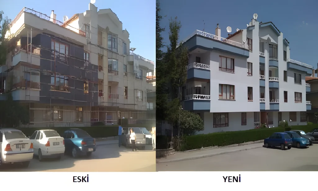Gültekin Apartmanı mantolama öncesi ve sonrası