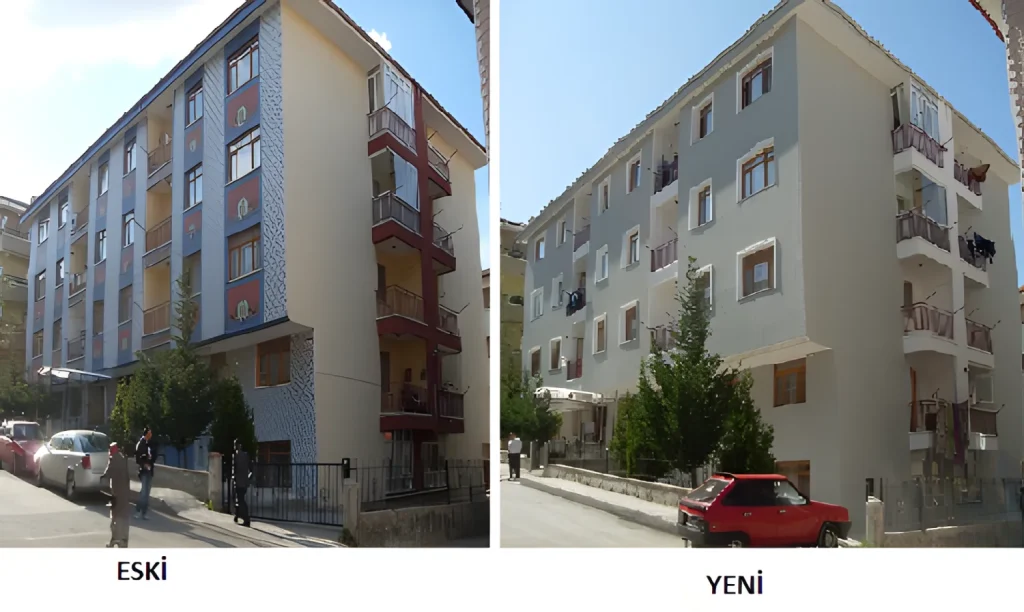 Merve Apartmanı mantolama öncesi ve sonrası