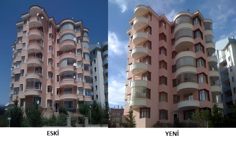 Pembe Köşk Apartmanı mantolama öncesi ve sonrası